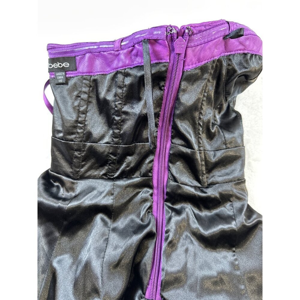 Bebe Purple Faux Leather Strapless High Low Dress Womens XXS NWT Y2K - Picture 9 of 15